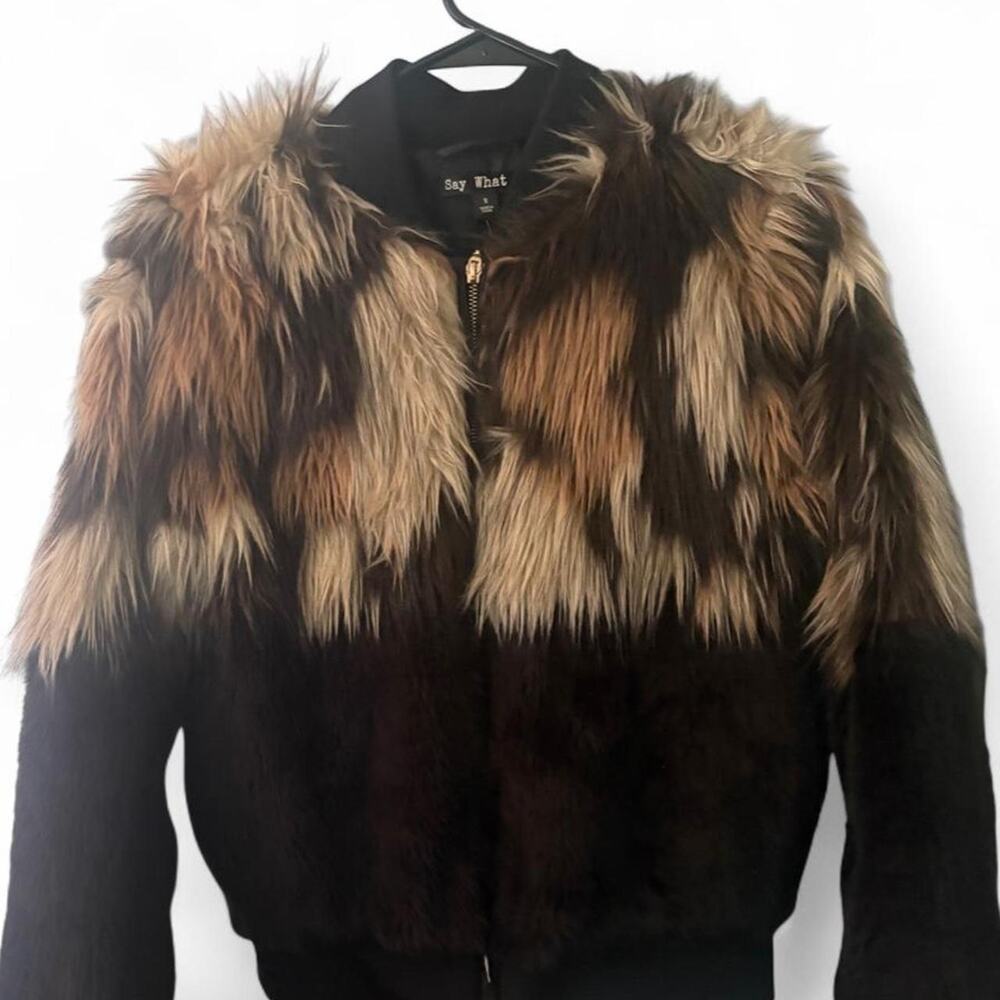 Say What faux fur bomber jacket Size S